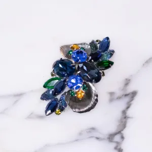 Vintage Juliana Brooch with Blue, Citrine, and Emerald Green Rhinestones set in Silver Tone