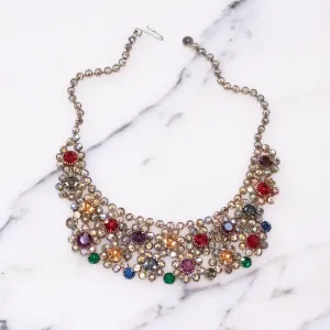 Vintage Leru Colorful Rhinestone Bib Statement Necklace