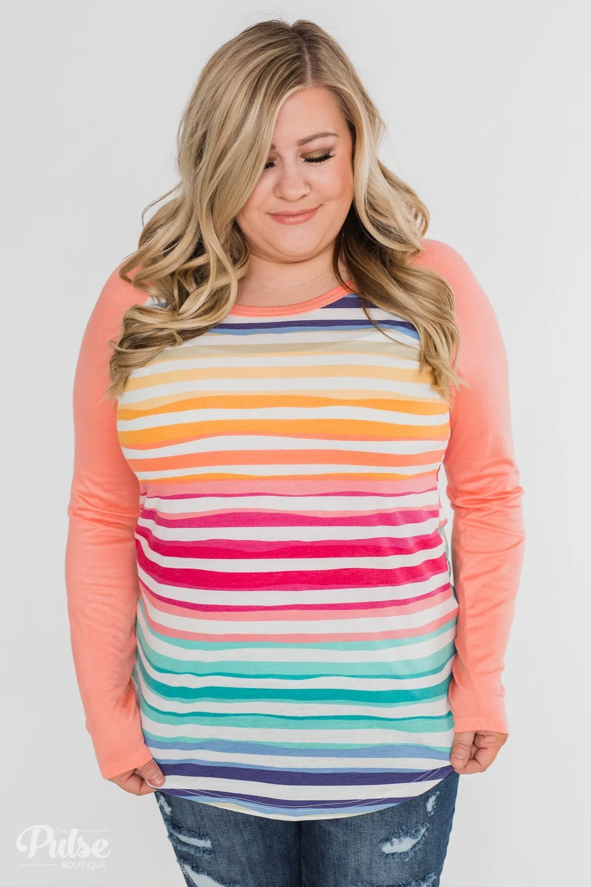 Waves of Color Striped Color Block Top- Peach