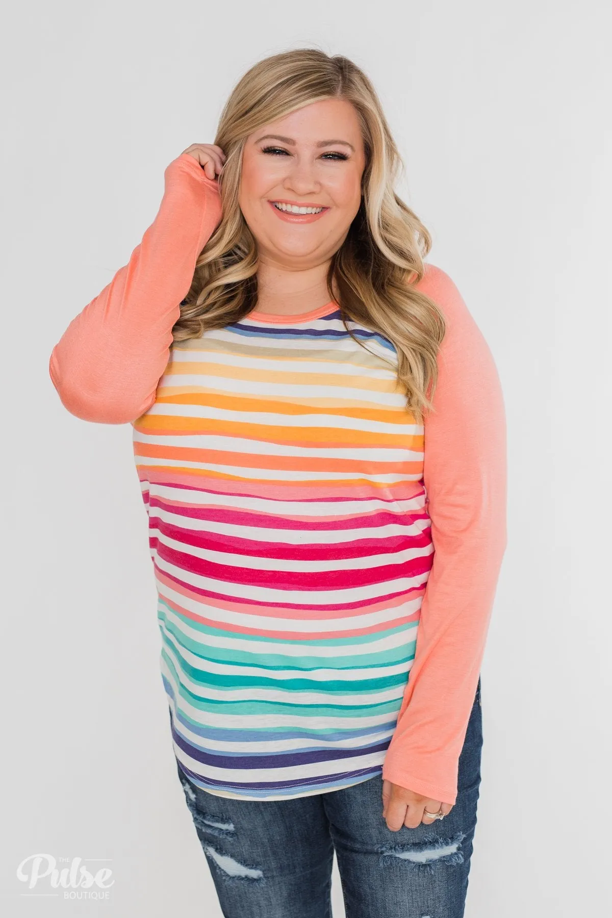 Waves of Color Striped Color Block Top- Peach