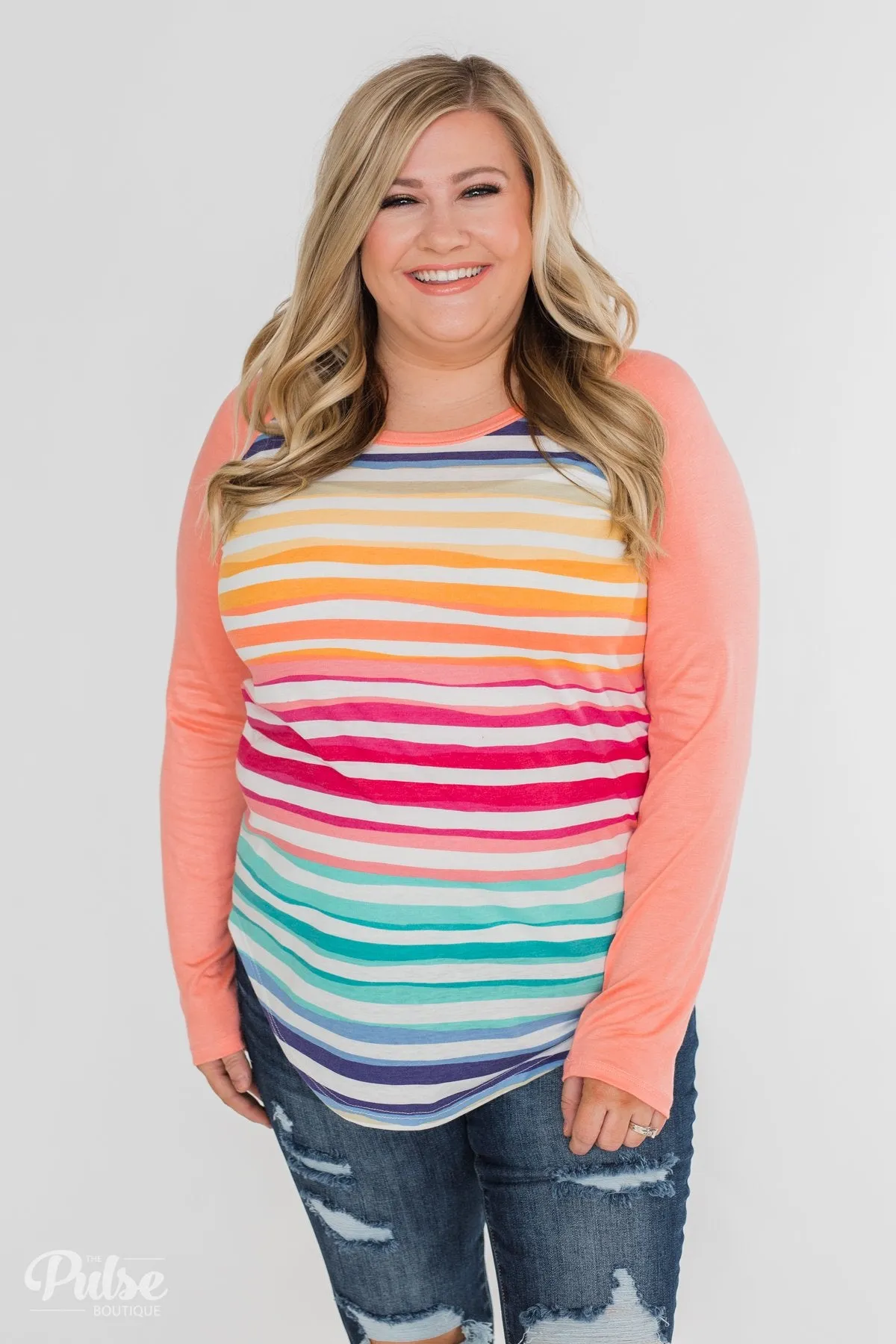 Waves of Color Striped Color Block Top- Peach