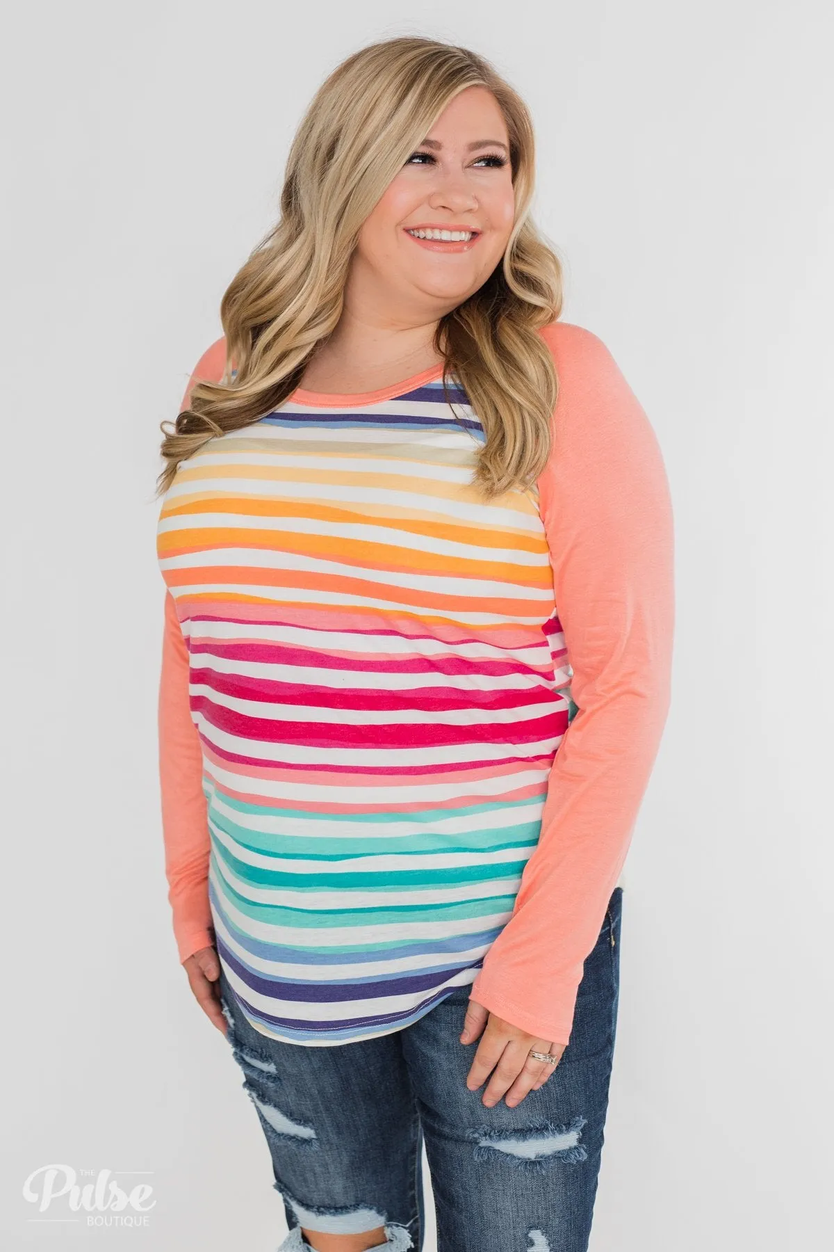 Waves of Color Striped Color Block Top- Peach
