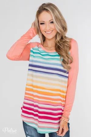 Waves of Color Striped Color Block Top- Peach