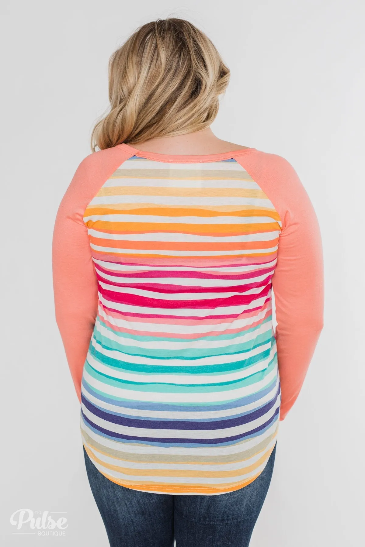 Waves of Color Striped Color Block Top- Peach