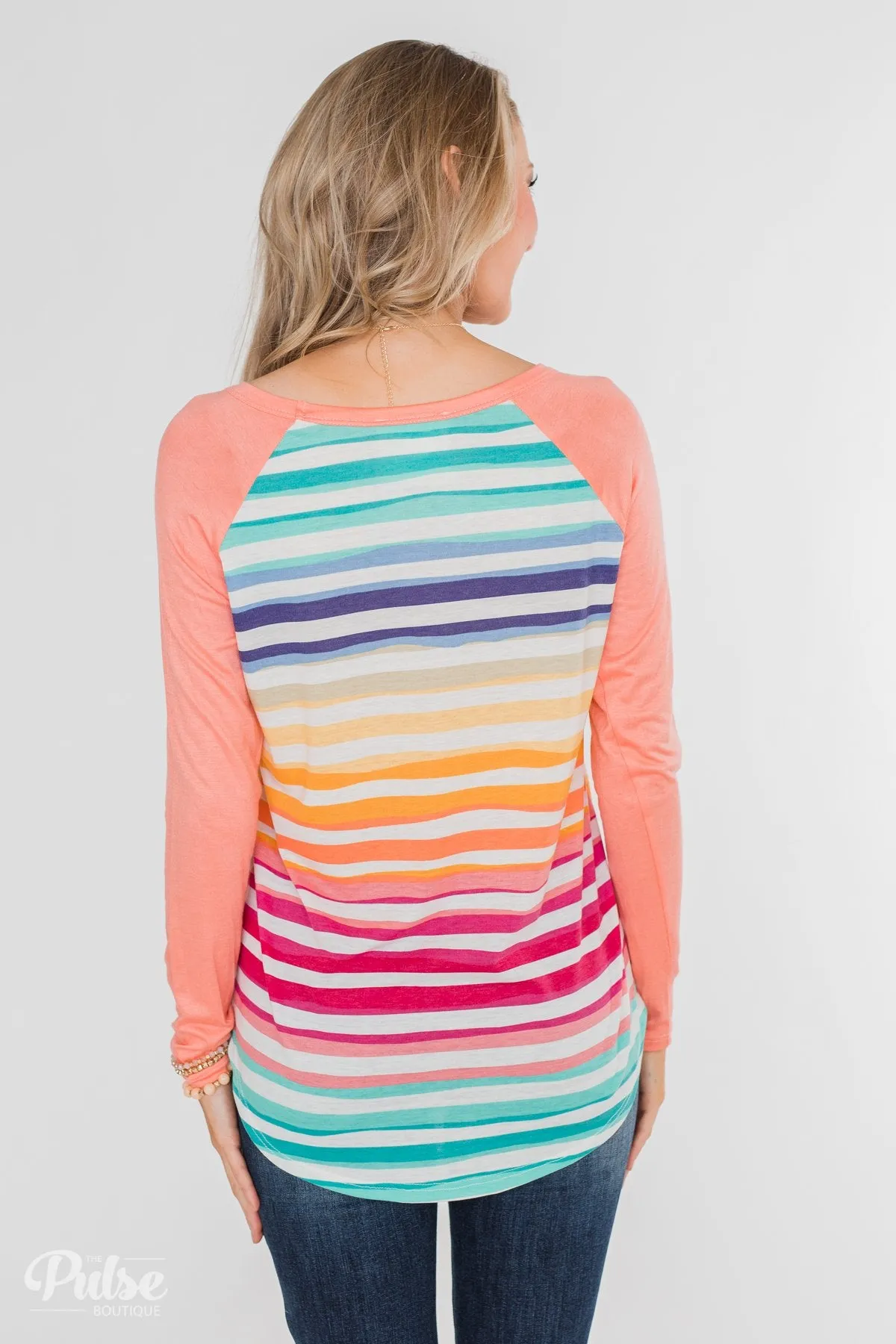 Waves of Color Striped Color Block Top- Peach