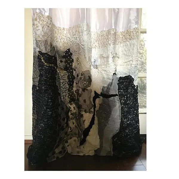 White Curtains With Black Border -  Color Block Curtains - Set of 2