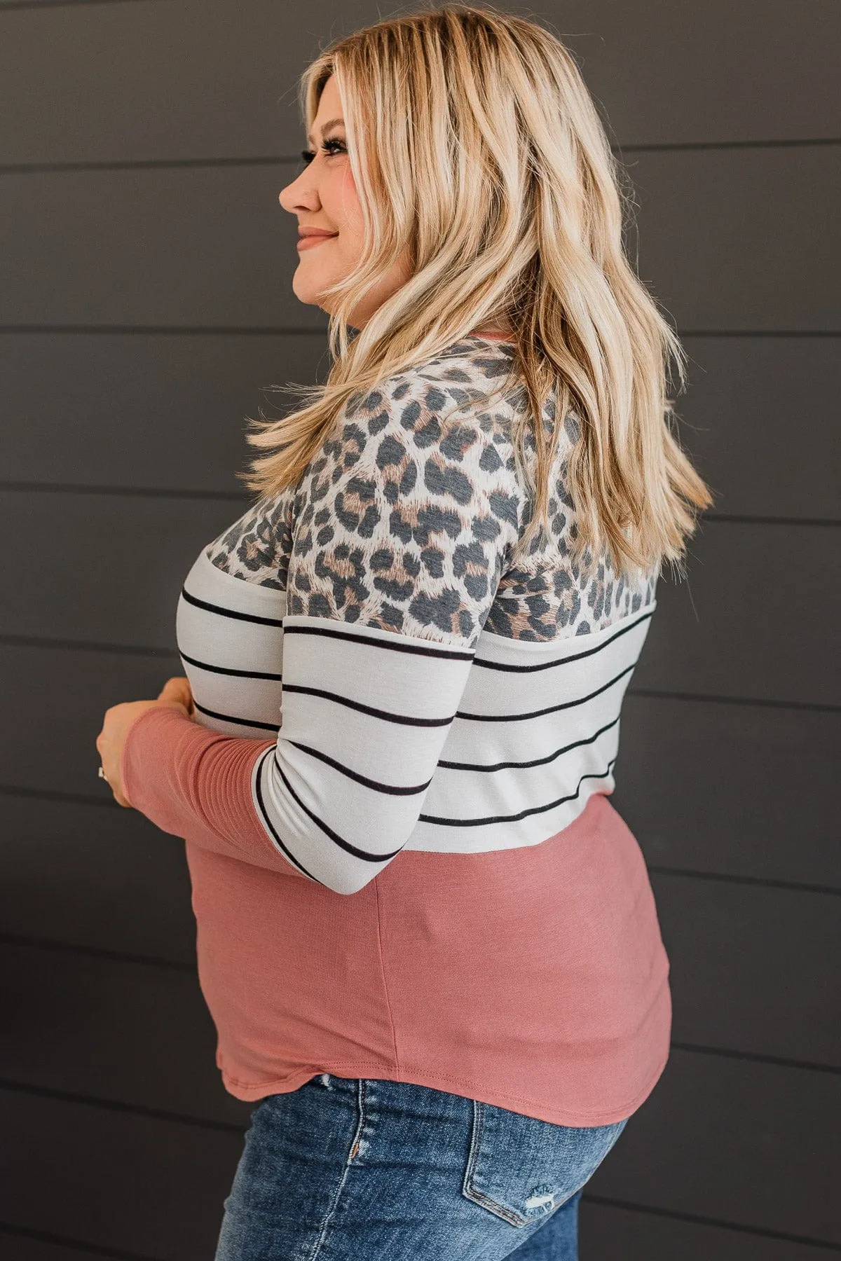 Wild Dreams Color Block Top- Leopard & Brick