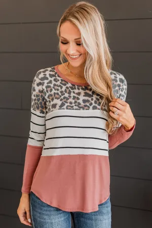 Wild Dreams Color Block Top- Leopard & Brick