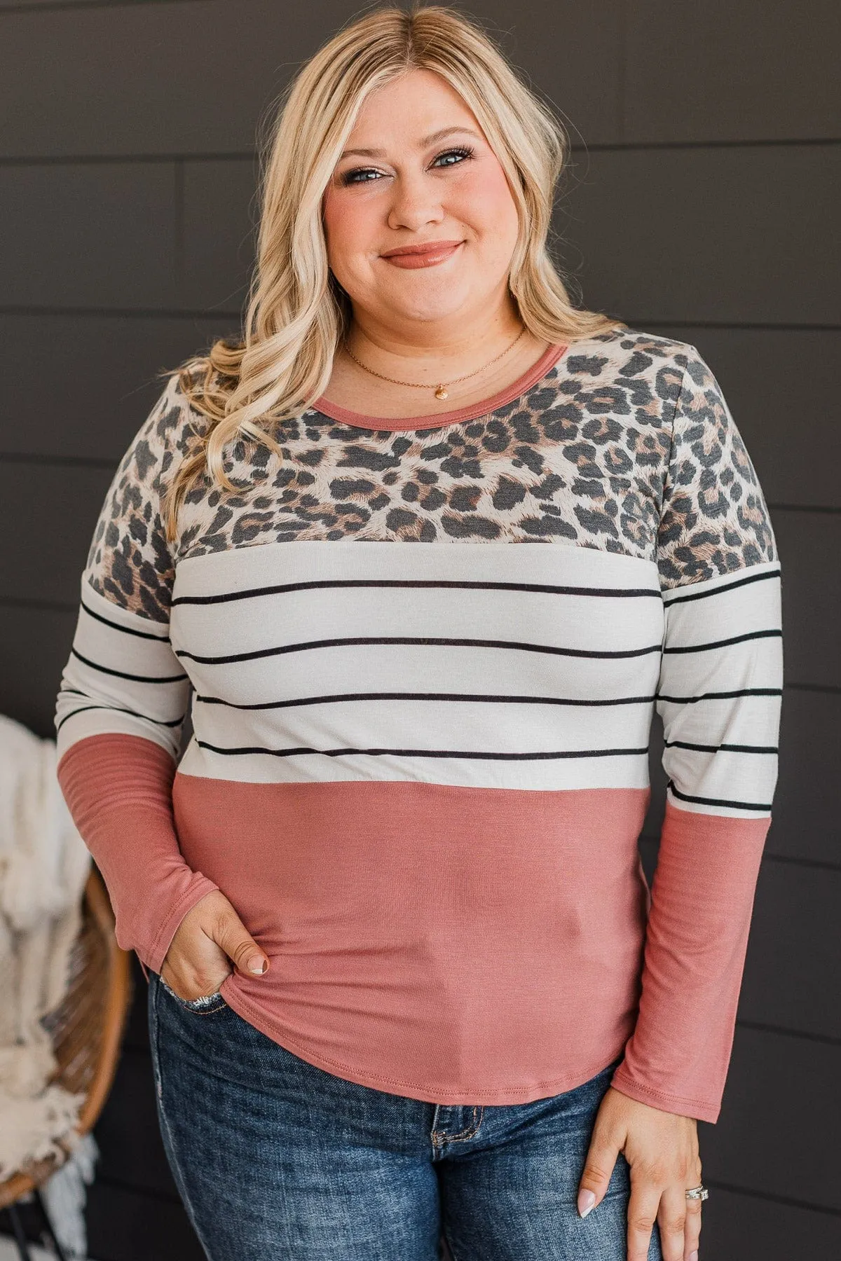 Wild Dreams Color Block Top- Leopard & Brick