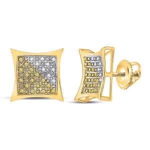Yellow-Tone Sterling Silver Mens Round Diamond Square Earrings 1/6 Cttw