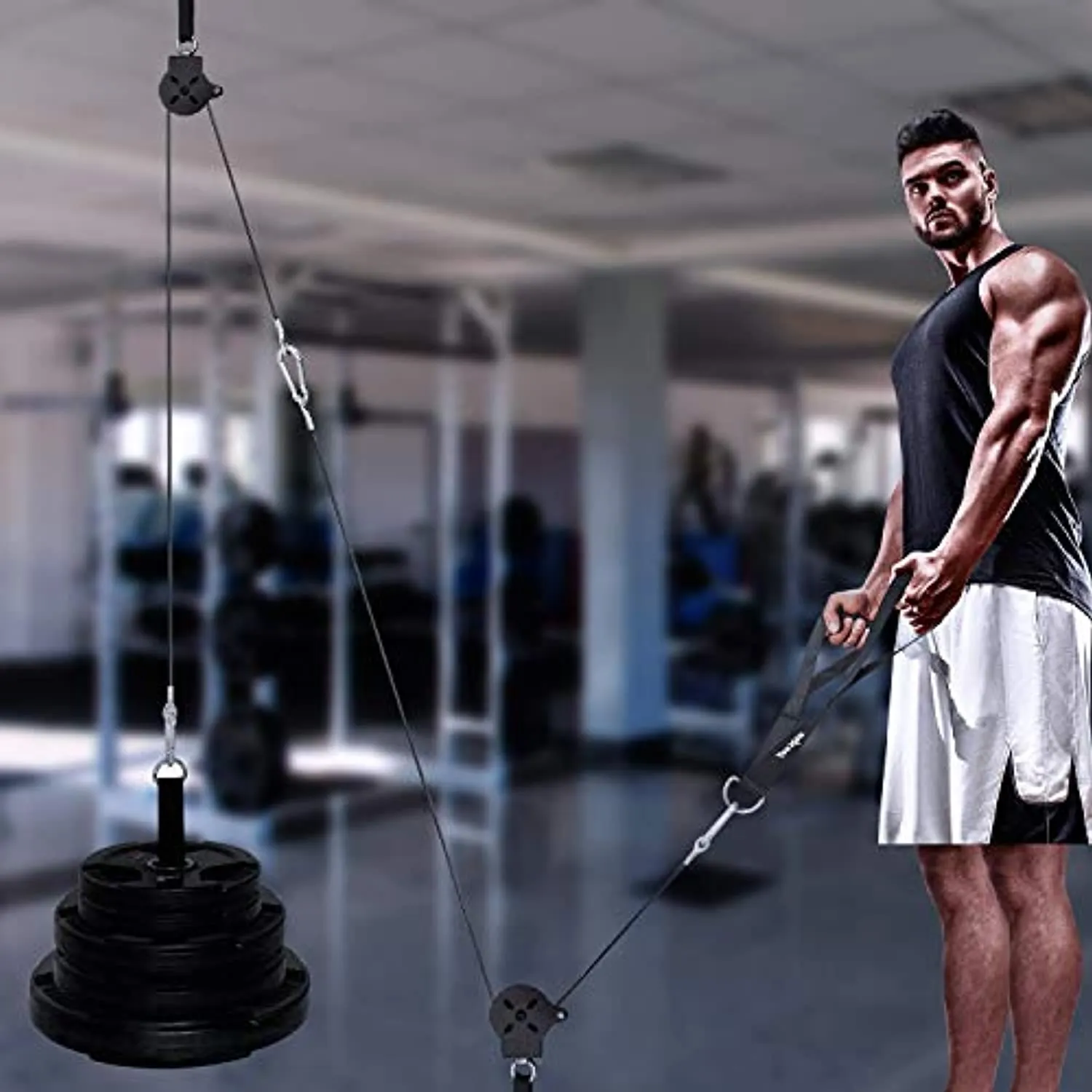Yes4All Weight Plate Loading Pin 1 inch and 2 inch, Fitness LAT Cable Pulley System Gym, Heavy Duty Gym Equipment For Home with Tricep Rope Cable Attachment
