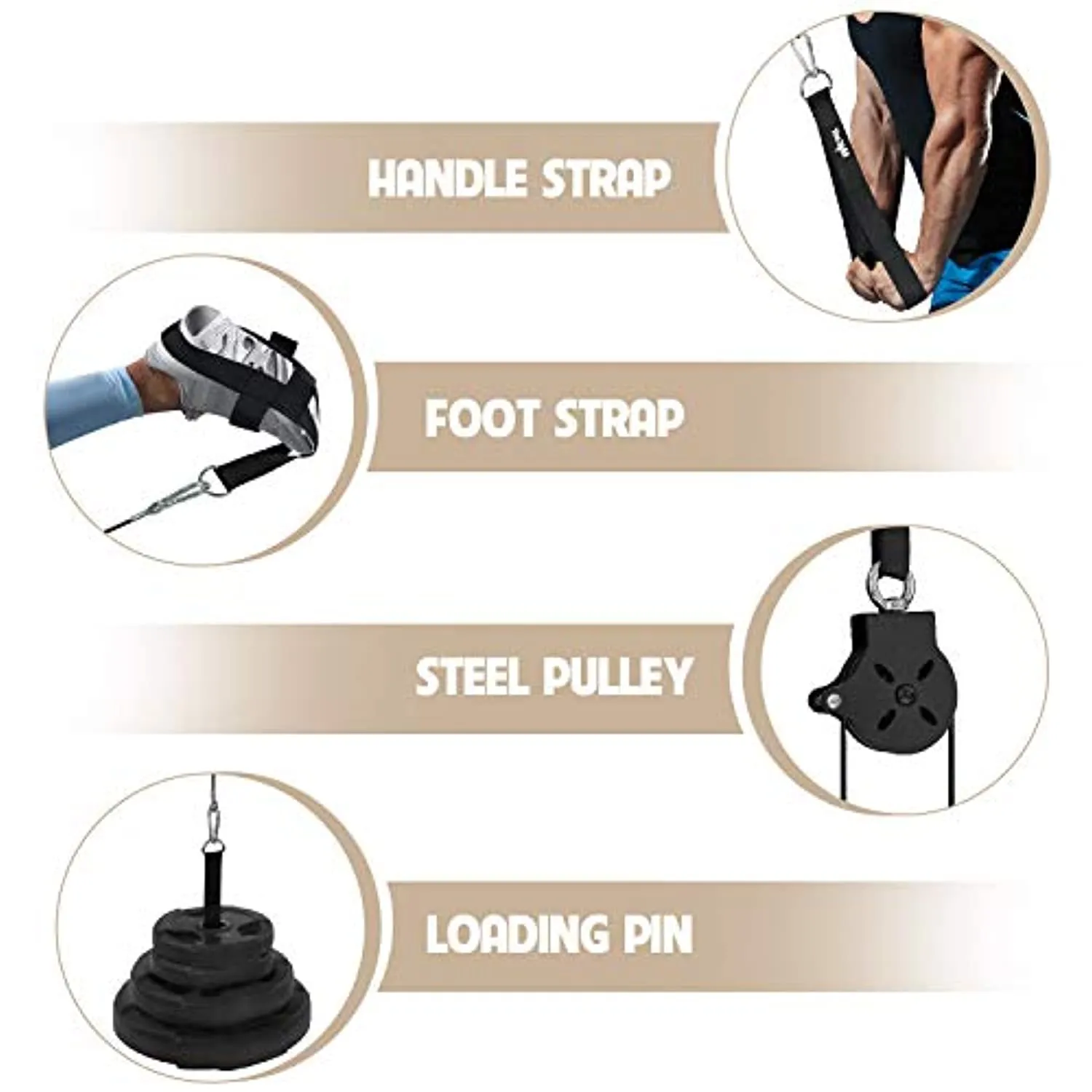 Yes4All Weight Plate Loading Pin 1 inch and 2 inch, Fitness LAT Cable Pulley System Gym, Heavy Duty Gym Equipment For Home with Tricep Rope Cable Attachment