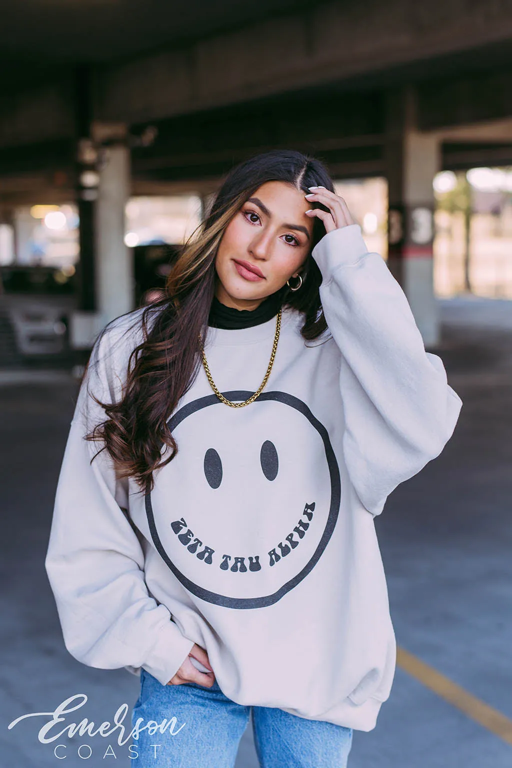 Zeta Tau Alpha Oatmeal Smile Crewneck